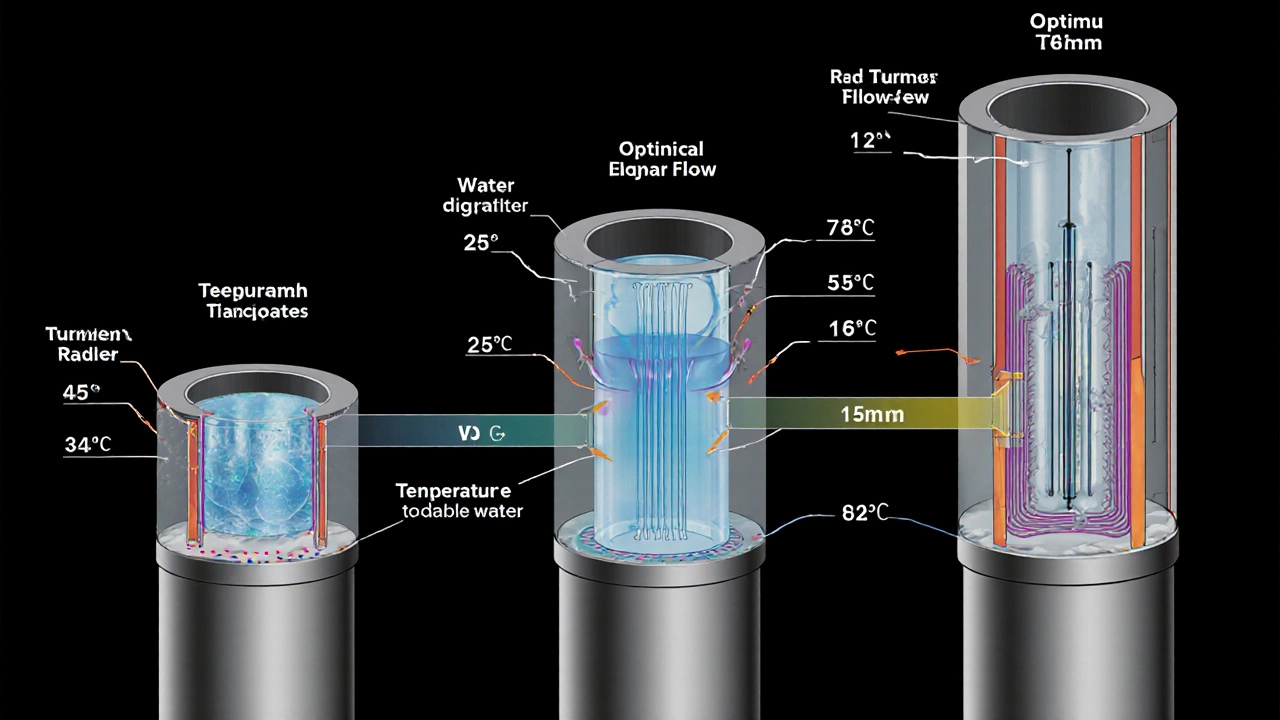 Сравнение внутреннего потока воды в трубах разного диаметра: 20 мм, 25 мм и 32 мм.