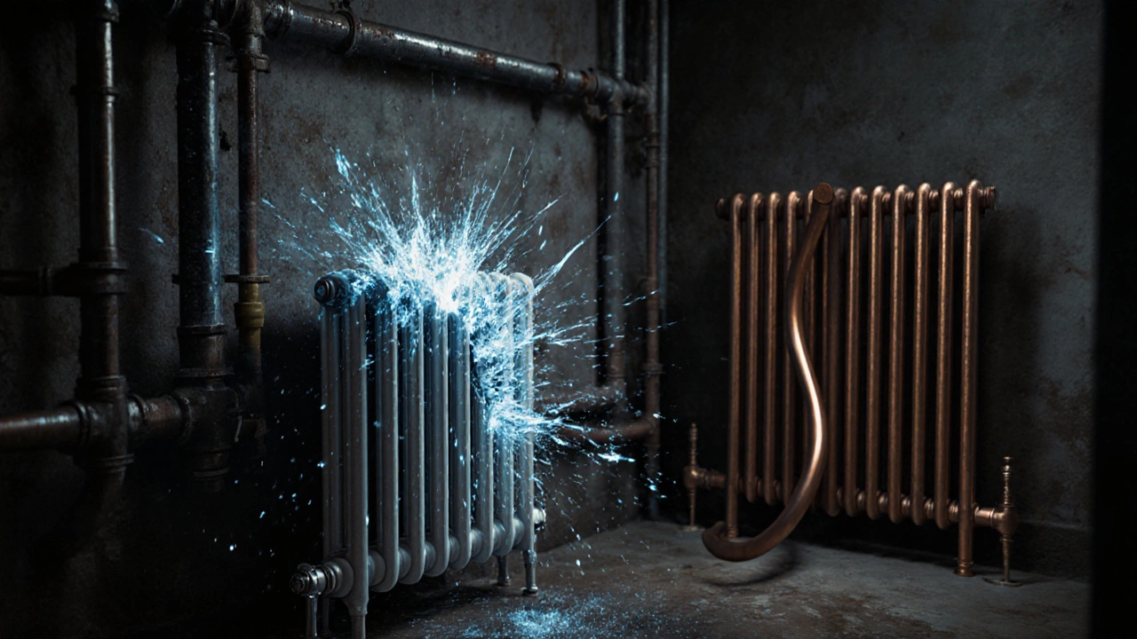 Волна гидроудара разрушает алюминиевый радиатор, медный выдерживает удар.