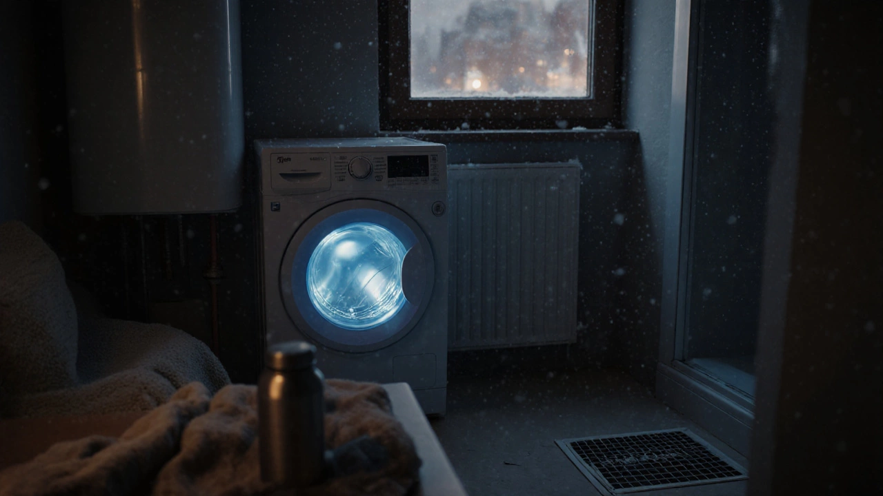 Вечер в квартире: стиральная машина работает, котел в режиме ожидания, теплый пол в ванной.