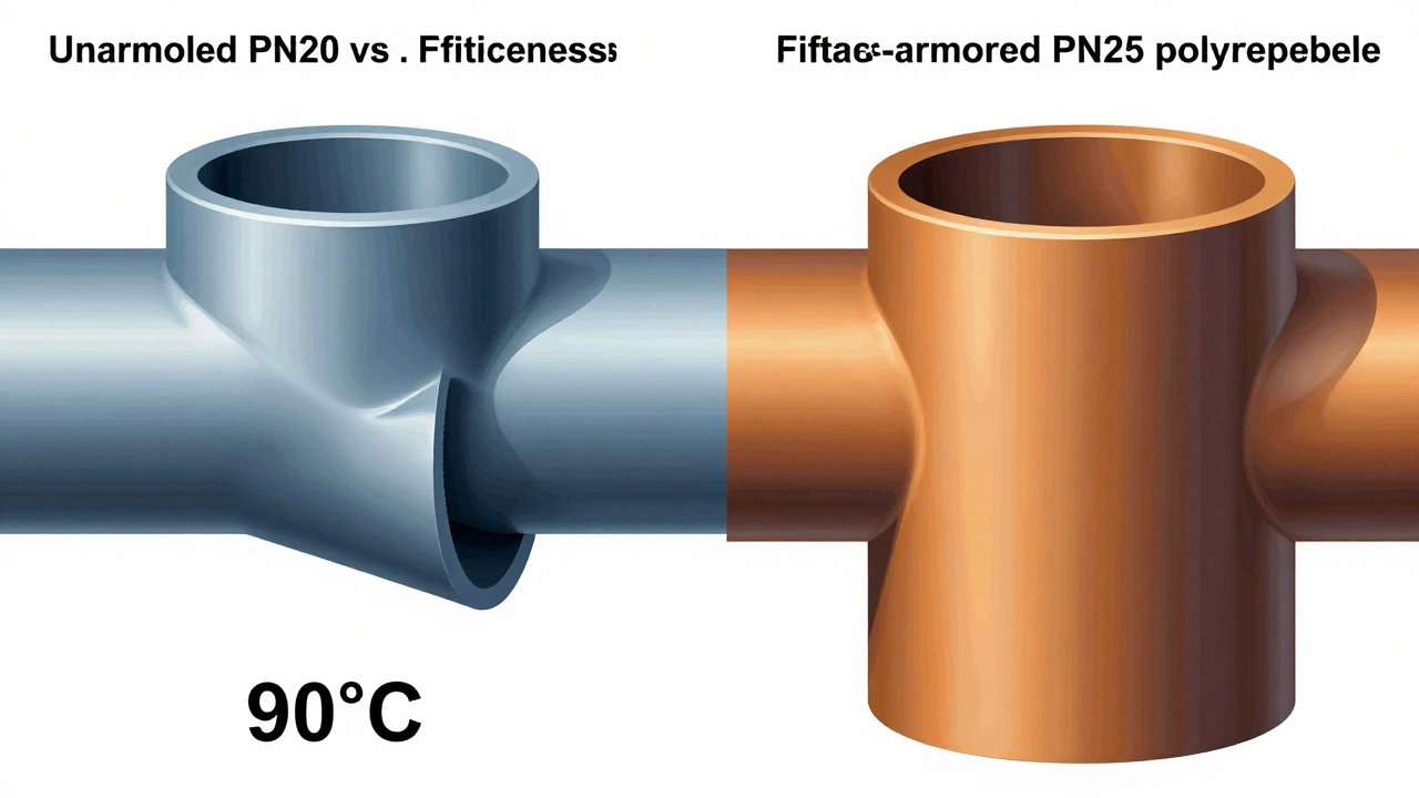 Сравнение деформации неармированной и армированной полипропиленовой трубы при высокой температуре.