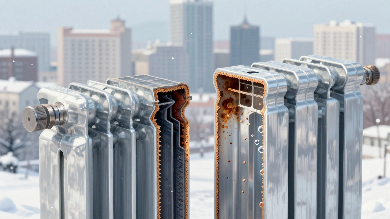 Сравнение внутреннего устройства биметаллического и алюминиевого радиатора