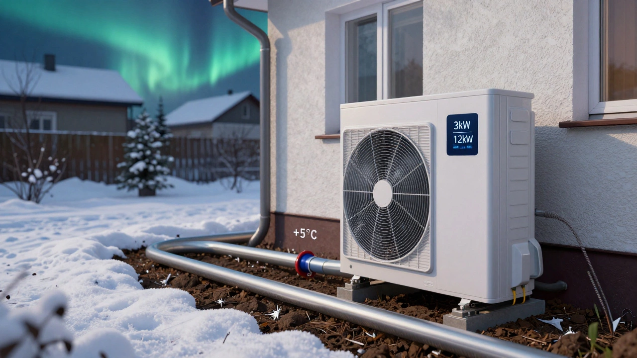 Система грунтового теплового насоса под домом с трубами в земле и внутренним блоком.